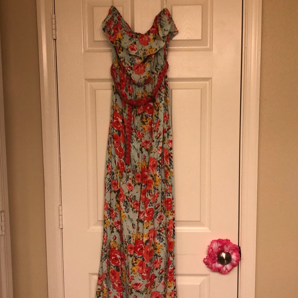 Strapless, floral maxi dress